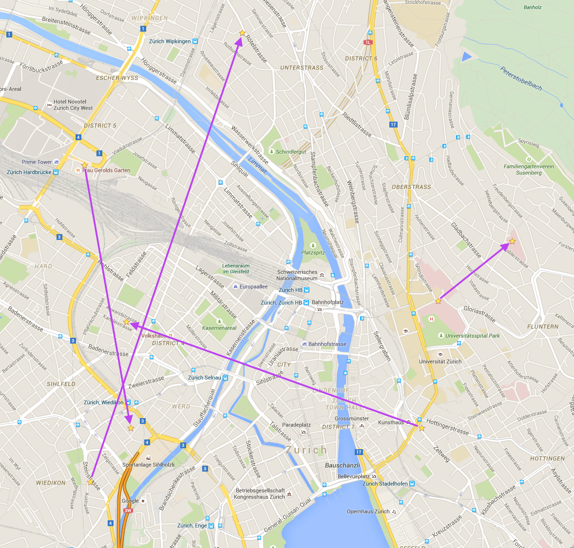 The pickups and deliveries, visualized on a map The pickups and deliveries, visualized on a map