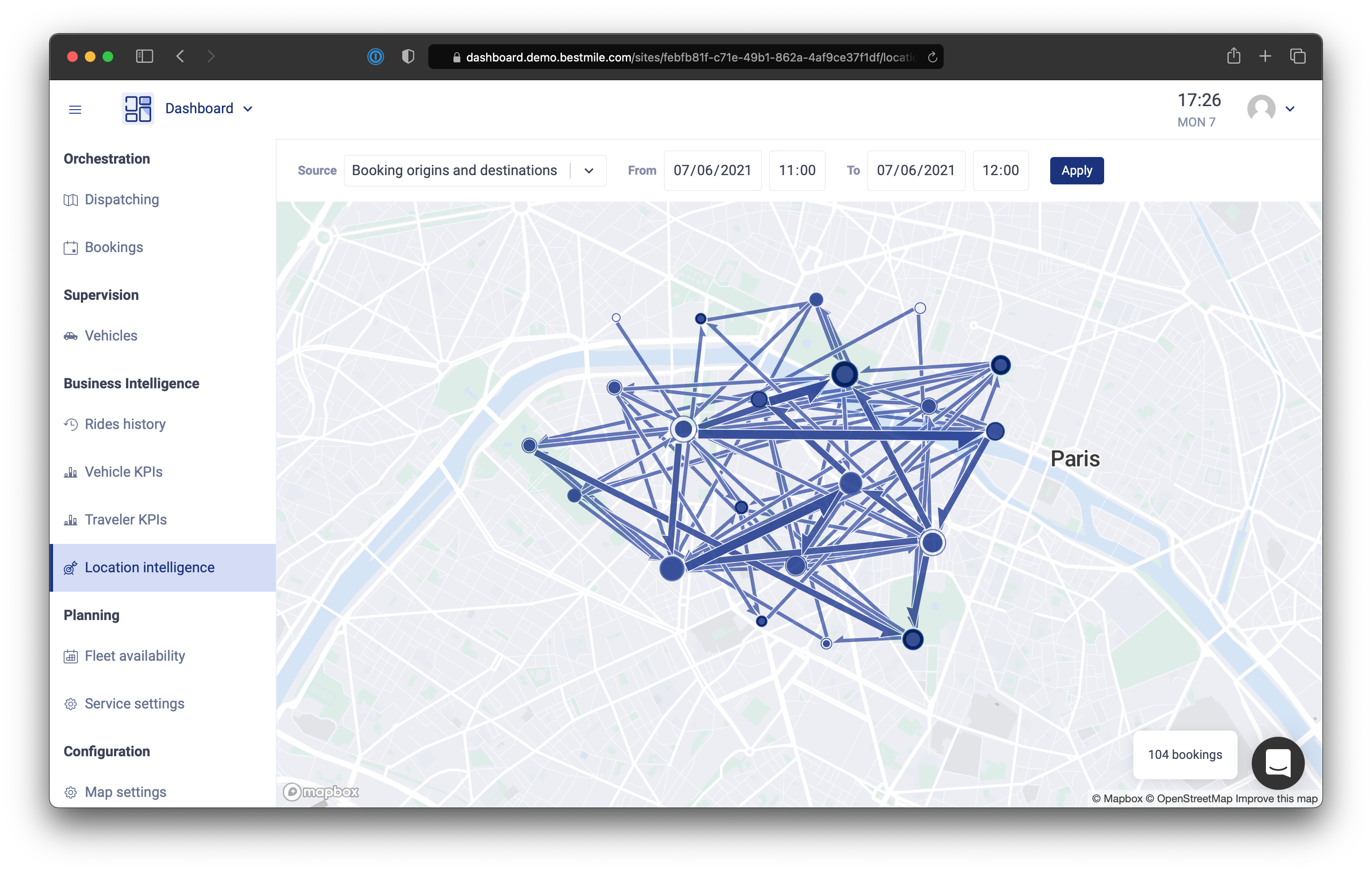 The origin-destination graph illustrates passenger flows